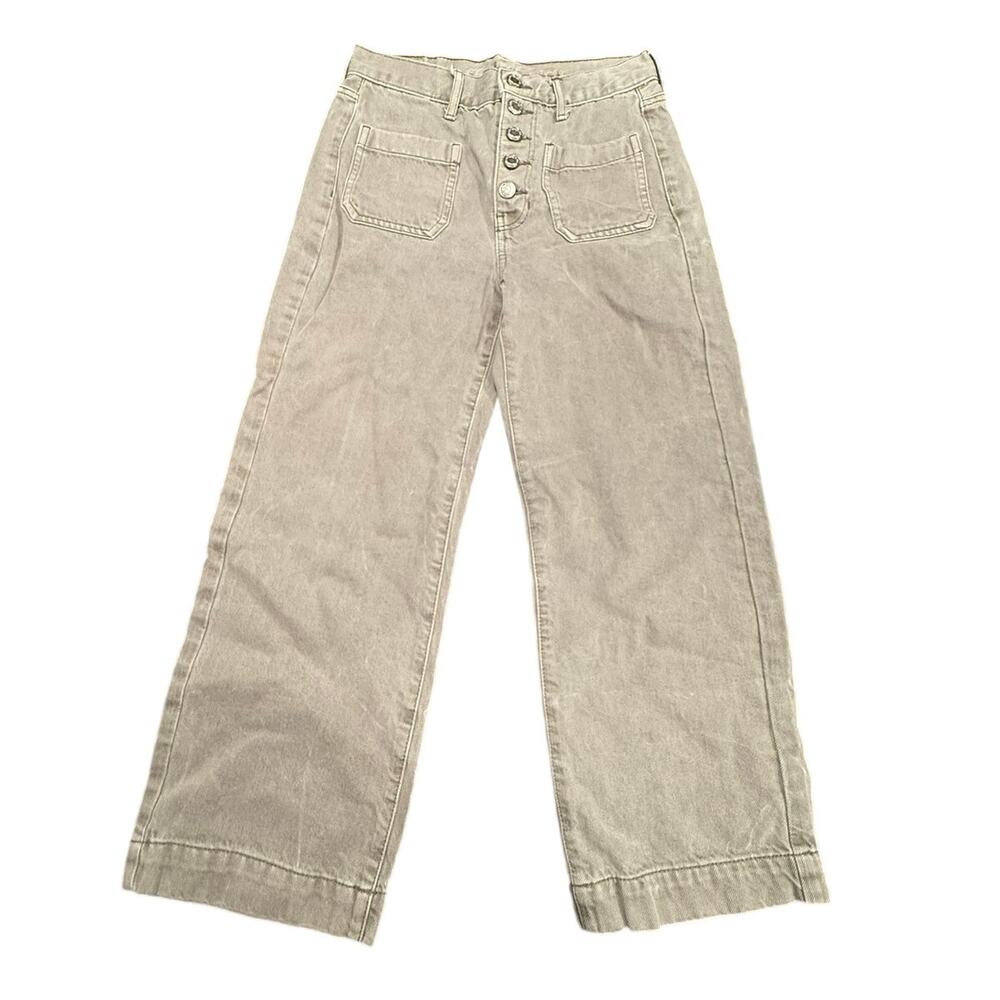 American Eagle Women's Tan Wide Leg Crop Button Fly Jeans Size 2 Regular